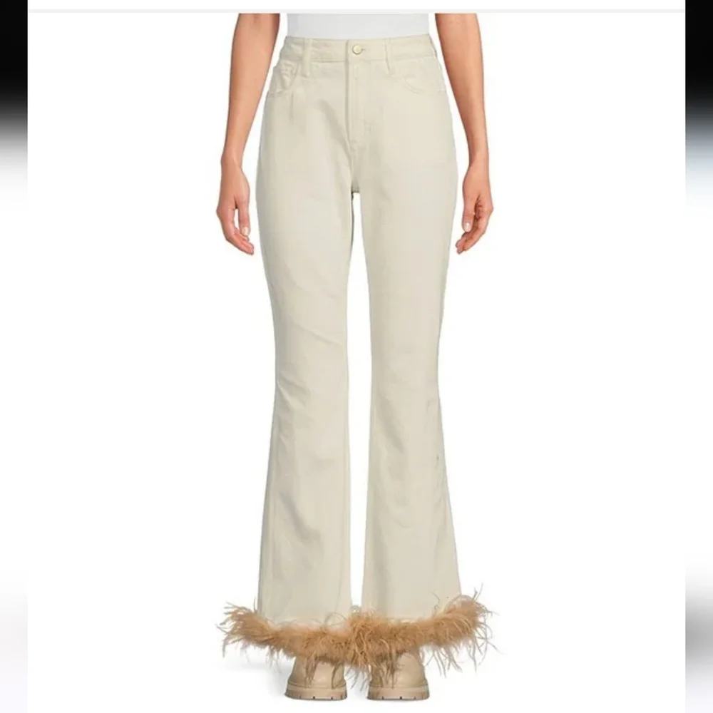 Gianni Bini X Nastia Liukin Anna Denim Straight Leg Feather Detail Jeans 25w - Picture 1 of 12